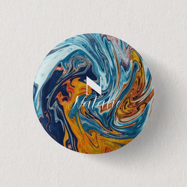 Elegant Luxury Blue Gold Monogram          Button (Front)