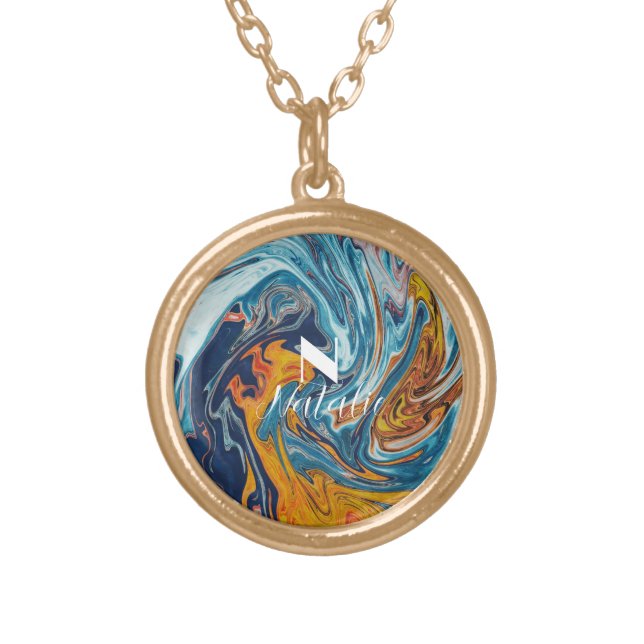 Elegant Luxury Blue Gold Monogram         Gold Plated Necklace (Front)