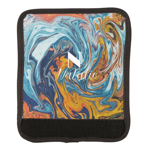 Elegant Luxury Blue Gold Monogram           Luggage Handle Wrap (Front)