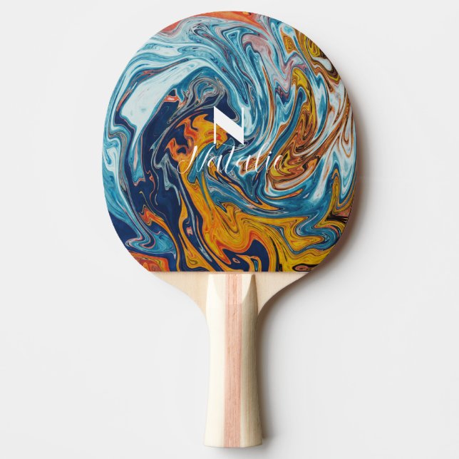Elegant Luxury Blue Gold Monogram         Ping Pong Paddle (Front)