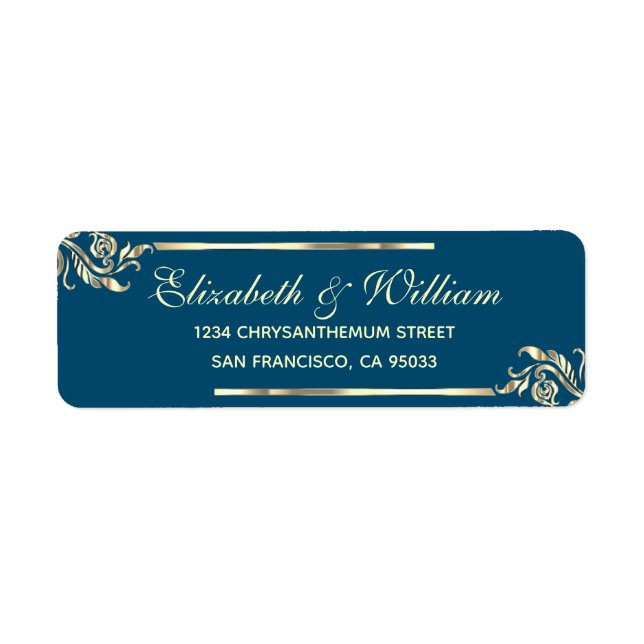 Elegant luxury Blue Gold Return Address   Label (Front)