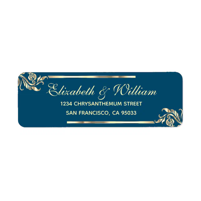 Elegant luxury Blue Gold Return Address Label | Zazzle