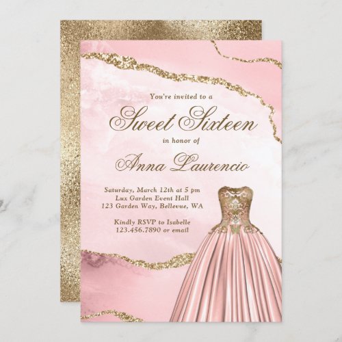 Elegant Luxury Blush Pink Gold Marble Sweet 16 Invitation