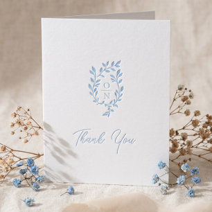 Elegant Luxury Botanical Monogram Crest Wedding Letterpress Thank You Card