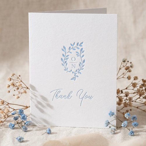 Elegant Luxury Botanical Monogram Crest Wedding Letterpress Thank You Card