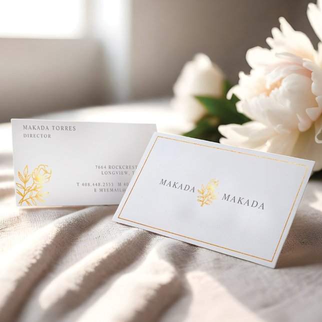 Elegant Luxury Boutique Floral Gold Botanical Business Card (Elegant Sophisticated Floral Gold Botanical Business Card)