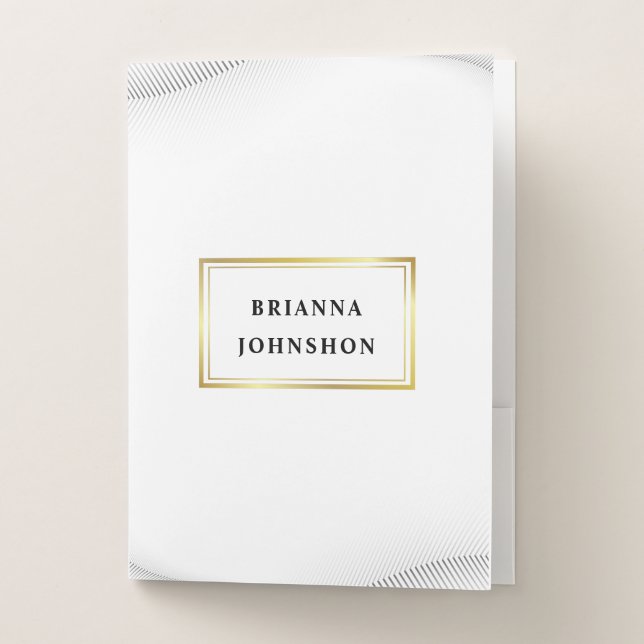 Elegant Luxury Boutique White Gold Pocket Folder (Front)