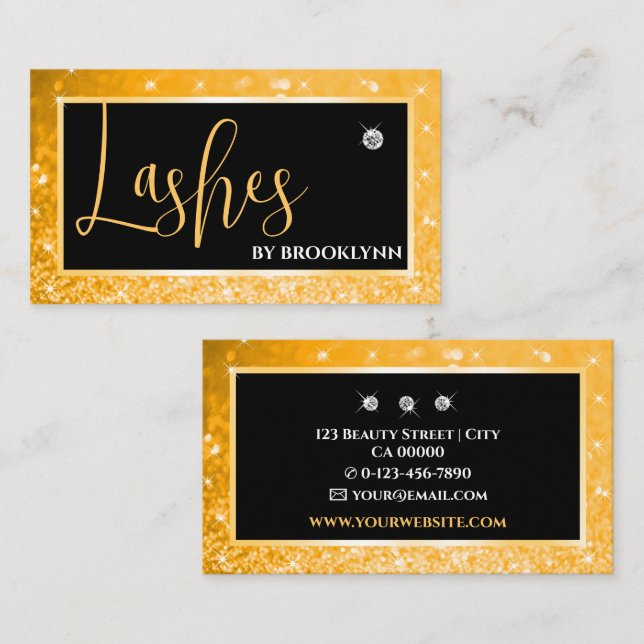 Elegant Luxury Bright Orange Sparkling Diamond Business Card (Front/Back)