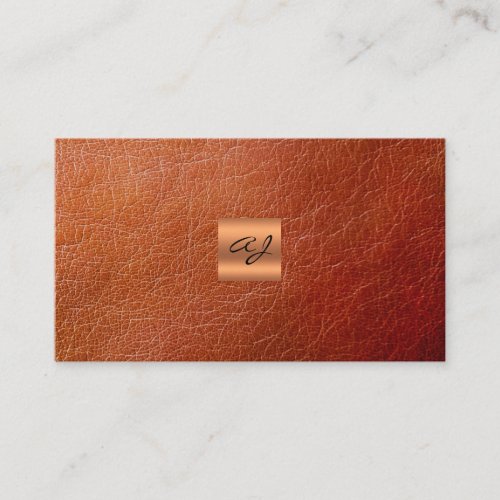 Elegant luxury brown leather copper gold monogram business card