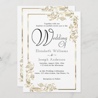 Elegant Luxury Budget Gold Floral Frame Wedding  Invitation
