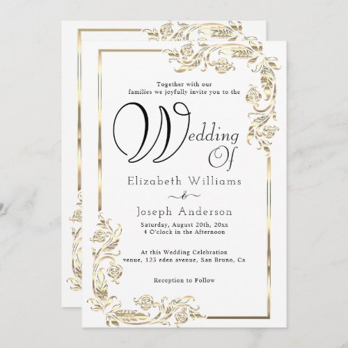 Elegant Luxury Budget Gold Floral Frame Wedding  Invitation