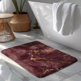 Elegant Luxury Burgundy Gold Marble Bath Mat
