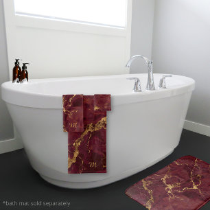 Elegant Luxury Burgundy Gold Marble Monogrammed Bath Towel Set