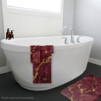 Elegant Luxury Burgundy Gold Marble Monogrammed Bath Towel Set