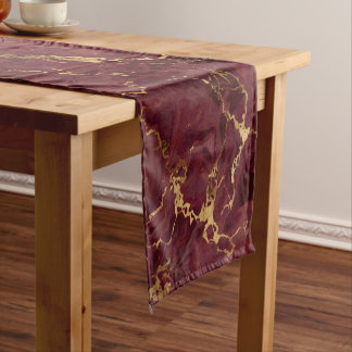 Elegant Luxury Burgundy Gold Marble Short Table Runner