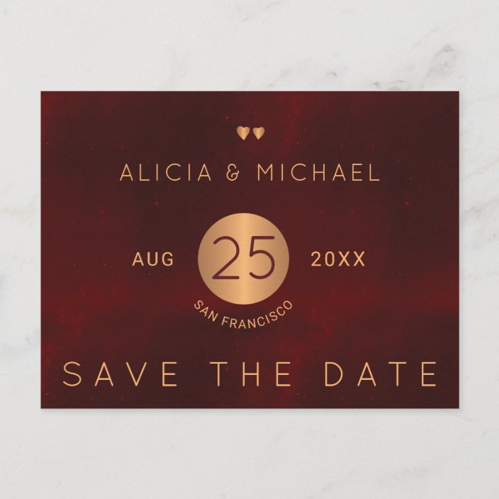 Elegant Luxury Burgundy Gold Wedding Save Date Announcement Postcard