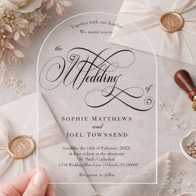 Elegant Luxury Calligraphy Arch Wedding Clear Acrylic Invitations (Creator Uploaded)