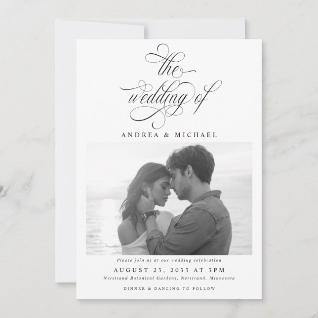 Elegant Luxury Calligraphy Script Photo Wedding Invitation (Front)