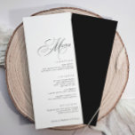 Elegant Luxury Calligraphy Wedding Menu<br><div class="desc">This Black and White Wedding Menu combines luxury calligraphy with simple,  clean text for a refined and elegant look. Personalized with the couple's names and wedding date,  it adds a touch of sophistication to any table setting,  making it perfect for couples who appreciate timeless,  classic design.</div>