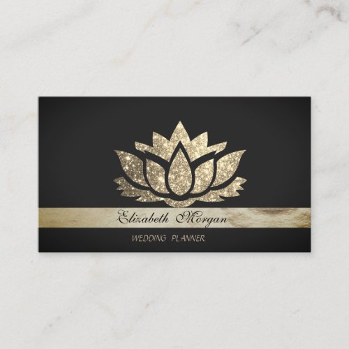 Elegant Luxury Chic Black Faux Gold  Glitter Lotus Business Card