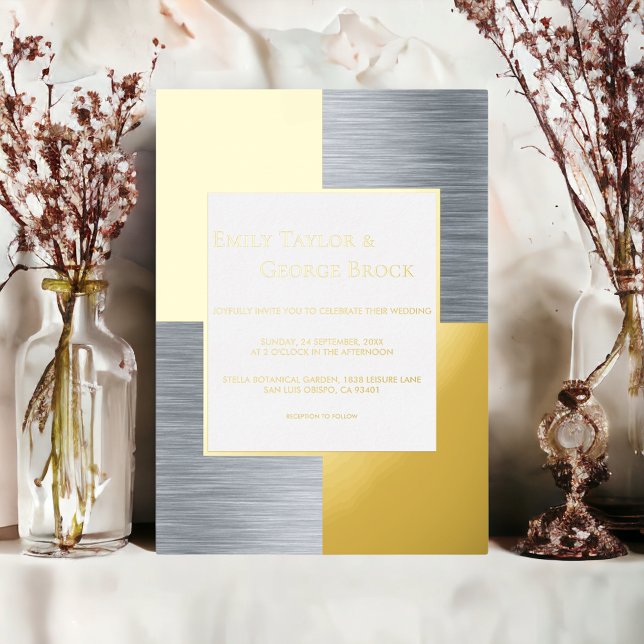 Elegant Luxury Chic Modern Wedding Silver And Gold Foil Invitation (Creator Uploaded)