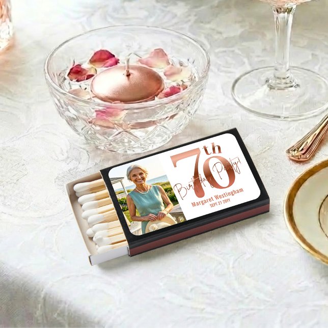 Elegant Luxury Chic Rose Gold 70th Birthday Matchboxes (Creator Uploaded)