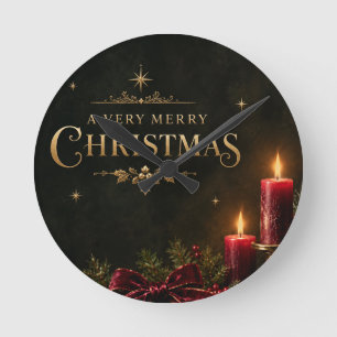 Elegant Luxury Christmas Card, Velvet Bow Round Clock
