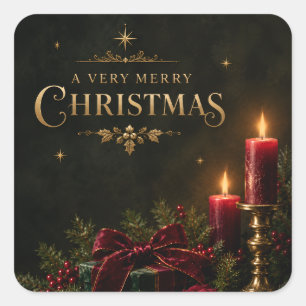 Elegant Luxury Christmas Card, Velvet Bow  Square Sticker