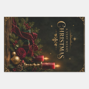 Elegant Luxury Christmas Card, Velvet Bow Wrapping Paper Sheets