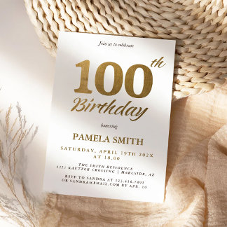 Elegant luxury classic faux gold 100th birthday invitation