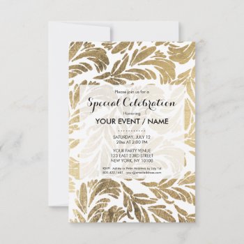 Elegant Luxury Custom Faux Gold Foil Floral Damask Invitation by pink_water at Zazzle