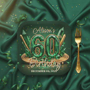 Elegant Luxury Emerald Green Gold 60th Birthday Paper Plates