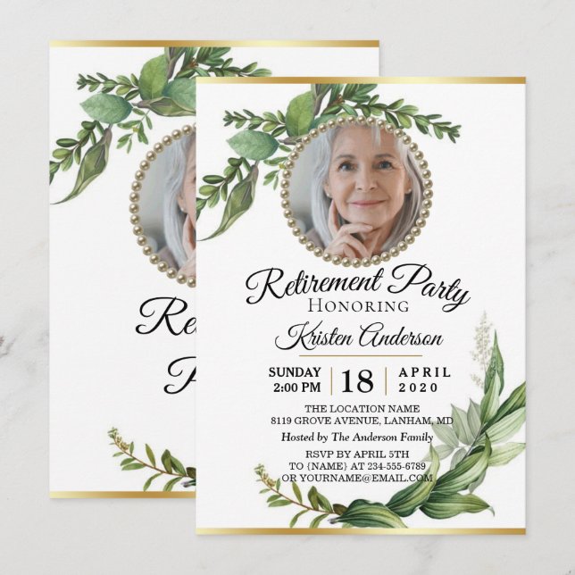 Elegant Luxury Eucalyptus Retirement Party Invitation (Front/Back)