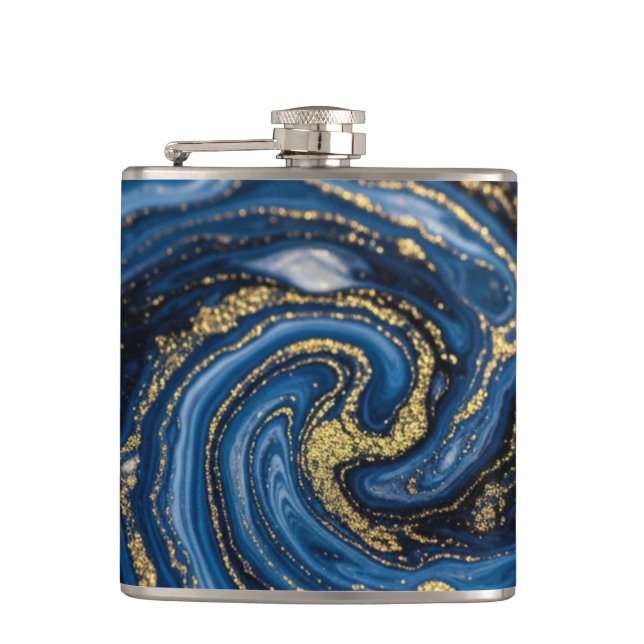 Elegant Luxury Faux Glitter Abstract Marble Flask (Front)