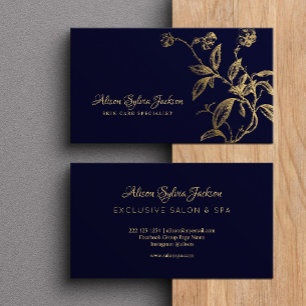 Elegant luxury faux gold foil dark navy blue business card