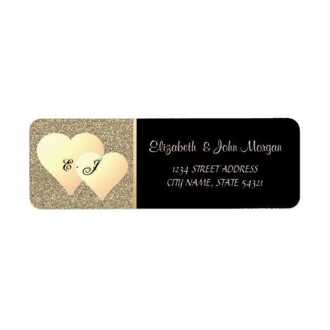 Elegant Luxury ,Faux Gold Glitter Hearts,Monogram Label (Front)