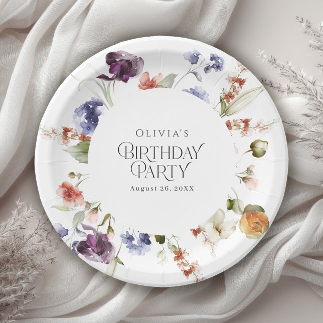 Elegant Luxury Floral Birthday Party Paper Plates (Creator Uploaded)