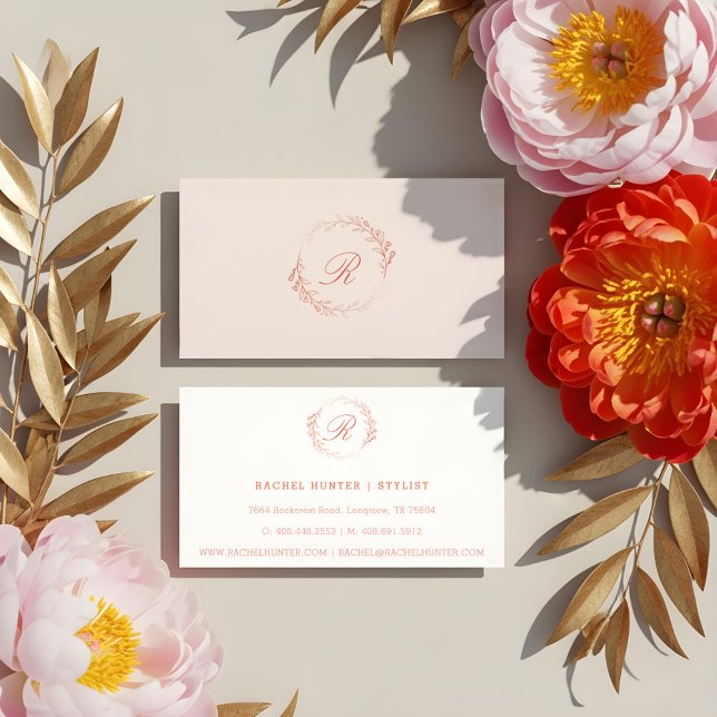 Elegant Luxury Floral Crest Wreath Monogram Business Card (Elegant Luxury Floral Crest Wreath Monogram Business Card)