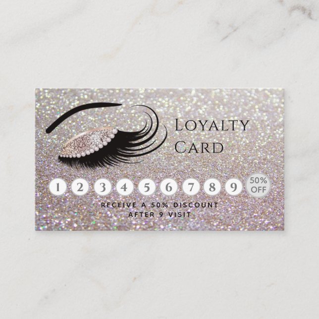 Elegant luxury glittery diamond lashes makeup eye loyalty card (Front)
