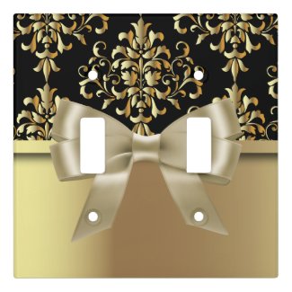 Elegant Luxury Gold And Black Damask With Bow Tie Light Switch Cover