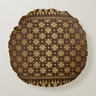 Elegant Luxury Gold and Brown Egyptian Damask Round Pillow