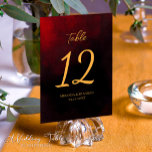 Elegant Luxury Gold Black and Red Wedding Table Number<br><div class="desc">Turn your wedding reception into a luxurious feast with our custom Gold, Black, and Red Wedding Table Numbers. Designed with love and finesse from Mylini Design, these table numbers are not just identifiers but ornate pieces of art that add to the ambience of your event. The luxurious gold, deep black,...</div>
