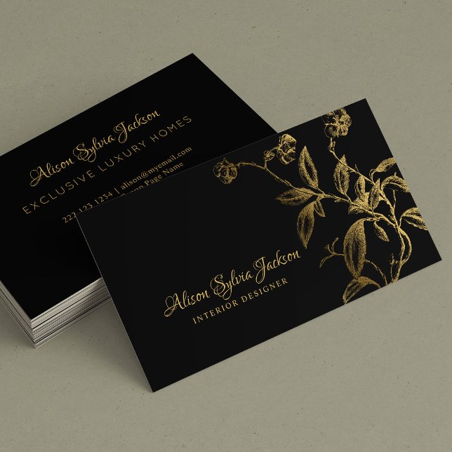 Elegant luxury gold black calligraphy script  business card (Creator Uploaded)