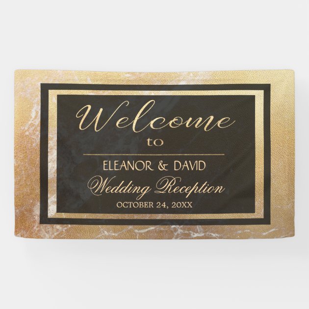 Elegant Luxury Gold Black Marble Wedding Script Banner