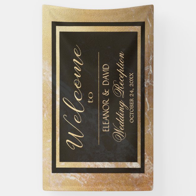 Elegant Luxury Gold Black Marble Wedding Script Banner