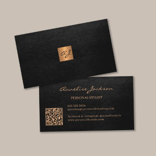 Elegant luxury gold black monogram QR code Business Card