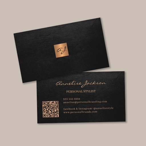 Customizable Elegant luxury gold black monogram QR code Business Card