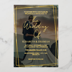 Elegant Luxury Gold & Black Overlay Photo Wedding Foil Invitation