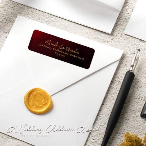Elegant Luxury Gold Black Red Wedding Address Label