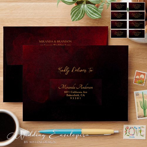Elegant Luxury Gold Black Red Wedding Wedding Envelope
